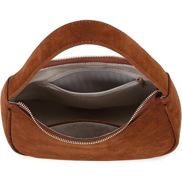 Women Suede Brown Imported Polyester Leather Zipper Closure Mini Tote Handbag - Picture 6 of 7